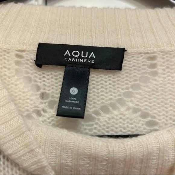 Aqua Cashmere Tulip Floral Embroidered Cashmere Sweater Cream/Pink Size Small - Picture 5 of 9